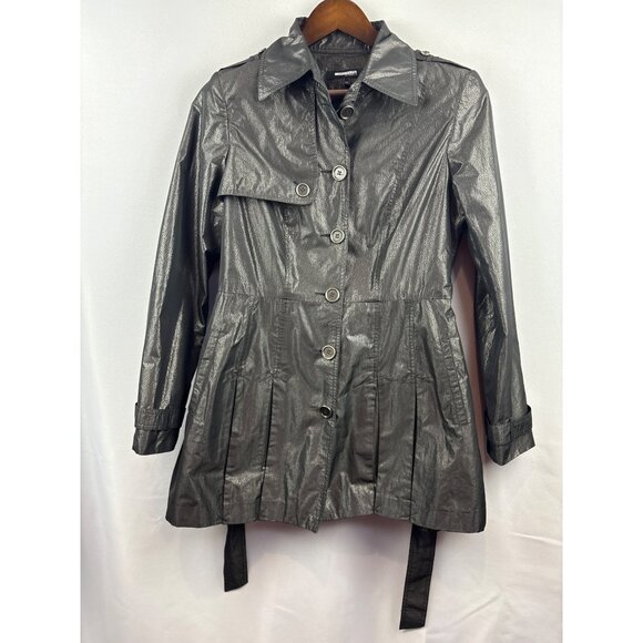 Women’s Attitude by Jay Manuel Size 12 Shiny Black/Grey Trench Coat with Removab - Picture 1 of 7